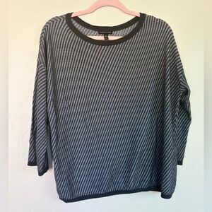 Eileen Fisher Gray Diagonal Striped Boatneck Sweater Medium